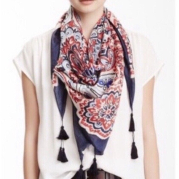 Lucky Brand Accessories - Lucky Brand Silk Paisley Wrap Scarf Head Top Tassels
